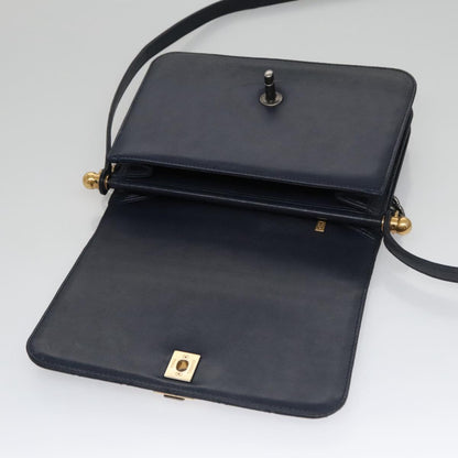CHANEL Matelasse Turn Lock Chain Hand Bag Leather 2way Navy Gold CC yk16451