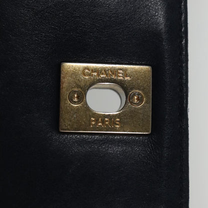 CHANEL Matelasse Turn Lock Chain Hand Bag Leather 2way Navy Gold CC yk16451