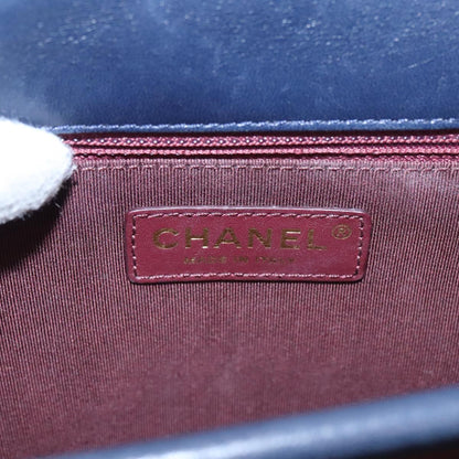 CHANEL Matelasse Turn Lock Chain Hand Bag Leather 2way Navy Gold CC yk16451