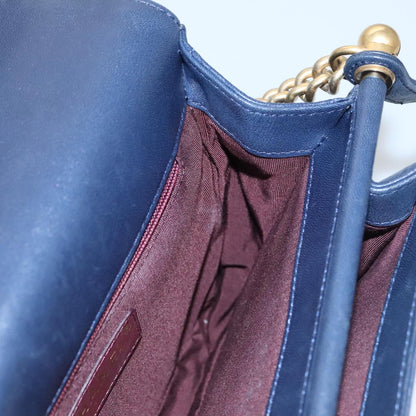 CHANEL Matelasse Turn Lock Chain Hand Bag Leather 2way Navy Gold CC yk16451