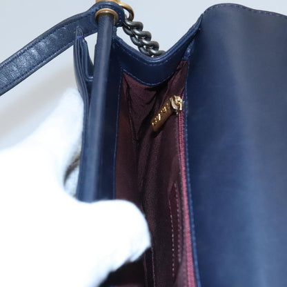 CHANEL Matelasse Turn Lock Chain Hand Bag Leather 2way Navy Gold CC yk16451
