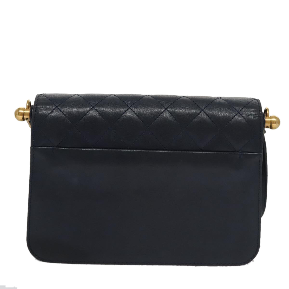 CHANEL Matelasse Turn Lock Chain Hand Bag Leather 2way Navy Gold CC yk16451