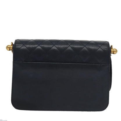 CHANEL Matelasse Turn Lock Chain Hand Bag Leather 2way Navy Gold CC yk16451