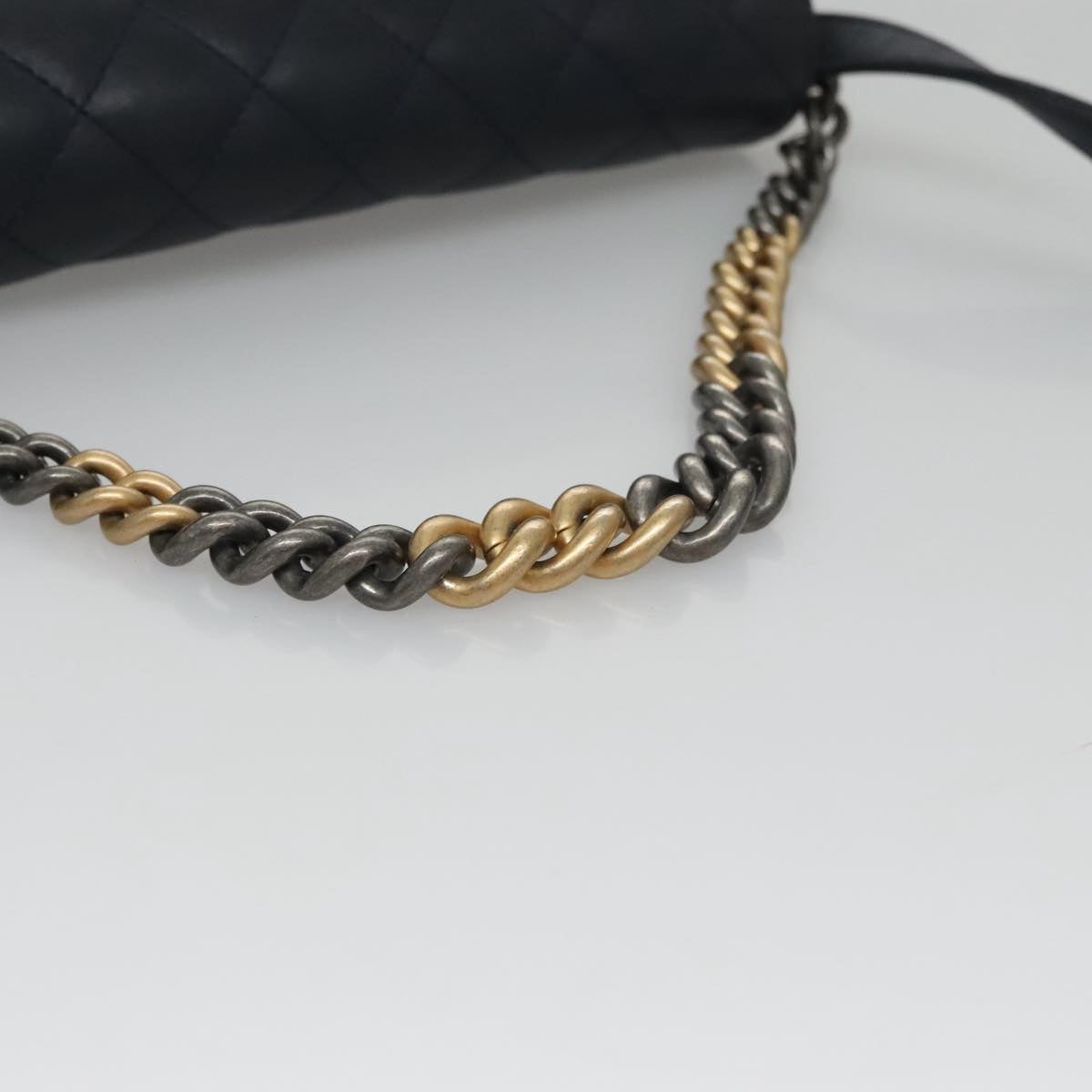 CHANEL Matelasse Turn Lock Chain Hand Bag Leather 2way Navy Gold CC yk16451