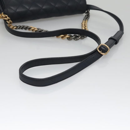 CHANEL Matelasse Turn Lock Chain Hand Bag Leather 2way Navy Gold CC yk16451