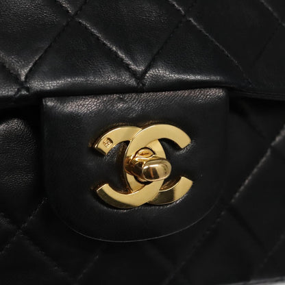 CHANEL Matelasse 25 Double Flap Chain Shoulder Bag Lamb Skin Black yk16454A