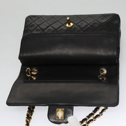 CHANEL Matelasse 25 Double Flap Chain Shoulder Bag Lamb Skin Black yk16454A