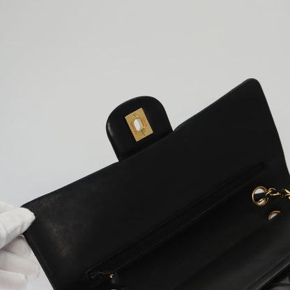 CHANEL Matelasse 25 Double Flap Chain Shoulder Bag Lamb Skin Black yk16454A
