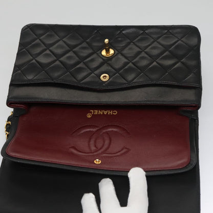 CHANEL Matelasse 25 Double Flap Chain Shoulder Bag Lamb Skin Black yk16454A