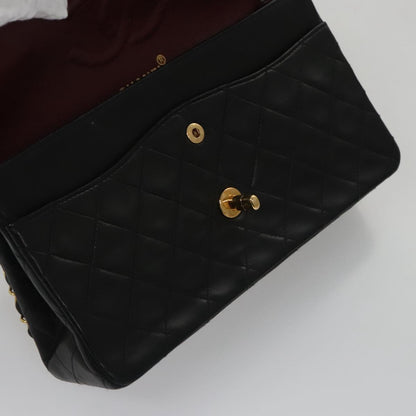 CHANEL Matelasse 25 Double Flap Chain Shoulder Bag Lamb Skin Black yk16454A