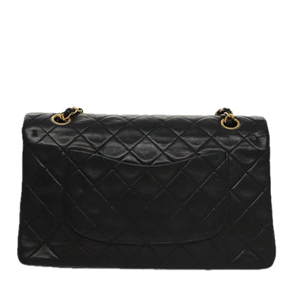 CHANEL Matelasse 25 Double Flap Chain Shoulder Bag Lamb Skin Black yk16454A