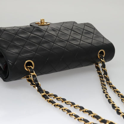 CHANEL Matelasse 25 Double Flap Chain Shoulder Bag Lamb Skin Black yk16454A