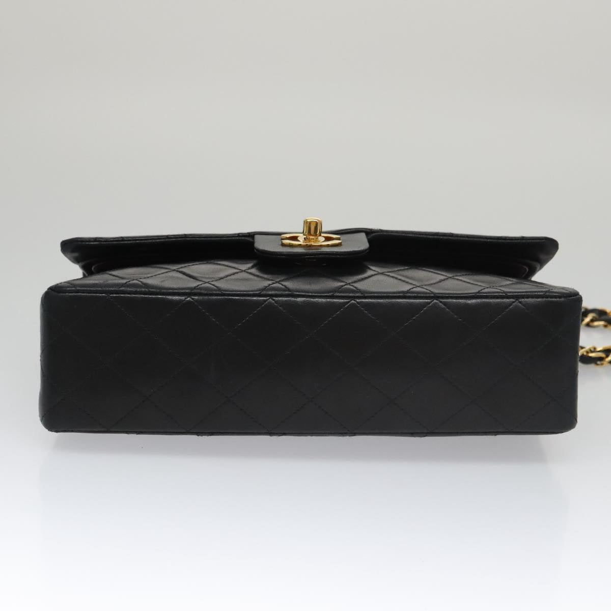 CHANEL Matelasse 25 Double Flap Chain Shoulder Bag Lamb Skin Black yk16454A