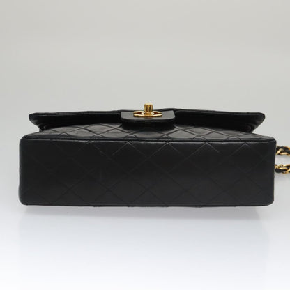 CHANEL Matelasse 25 Double Flap Chain Shoulder Bag Lamb Skin Black yk16454A
