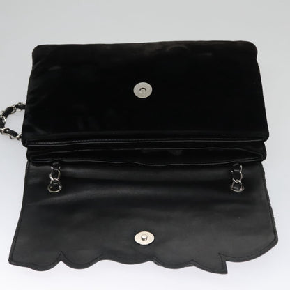 CHANEL Chain Camelia Shoulder Bag Velor Leather Black Silver CC yk16500