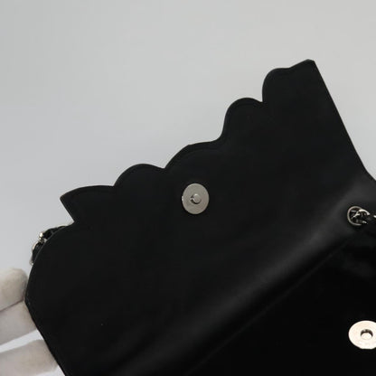 CHANEL Chain Camelia Shoulder Bag Velor Leather Black Silver CC yk16500