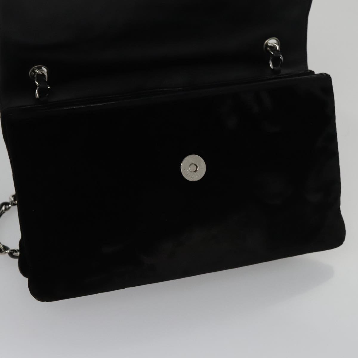 CHANEL Chain Camelia Shoulder Bag Velor Leather Black Silver CC yk16500