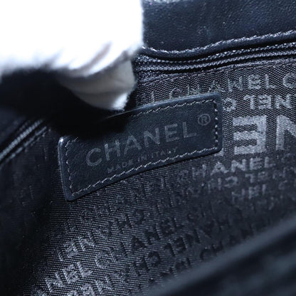 CHANEL Chain Camelia Shoulder Bag Velor Leather Black Silver CC yk16500