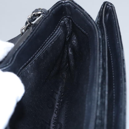 CHANEL Chain Camelia Shoulder Bag Velor Leather Black Silver CC yk16500