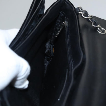 CHANEL Chain Camelia Shoulder Bag Velor Leather Black Silver CC yk16500