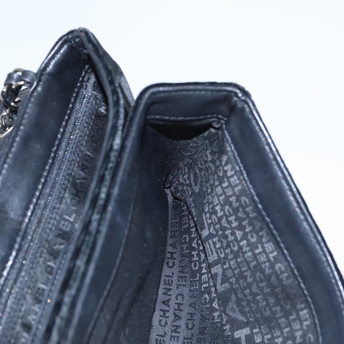 CHANEL Chain Camelia Shoulder Bag Velor Leather Black Silver CC yk16500