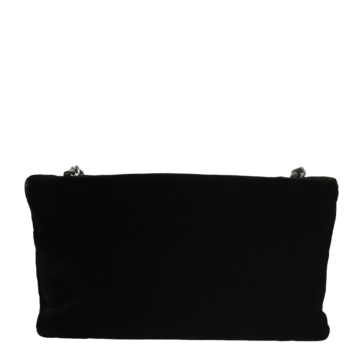 CHANEL Chain Camelia Shoulder Bag Velor Leather Black Silver CC yk16500