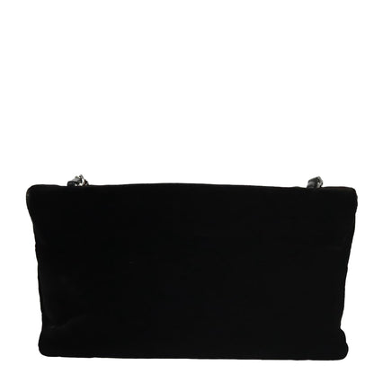 CHANEL Chain Camelia Shoulder Bag Velor Leather Black Silver CC yk16500