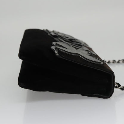 CHANEL Chain Camelia Shoulder Bag Velor Leather Black Silver CC yk16500