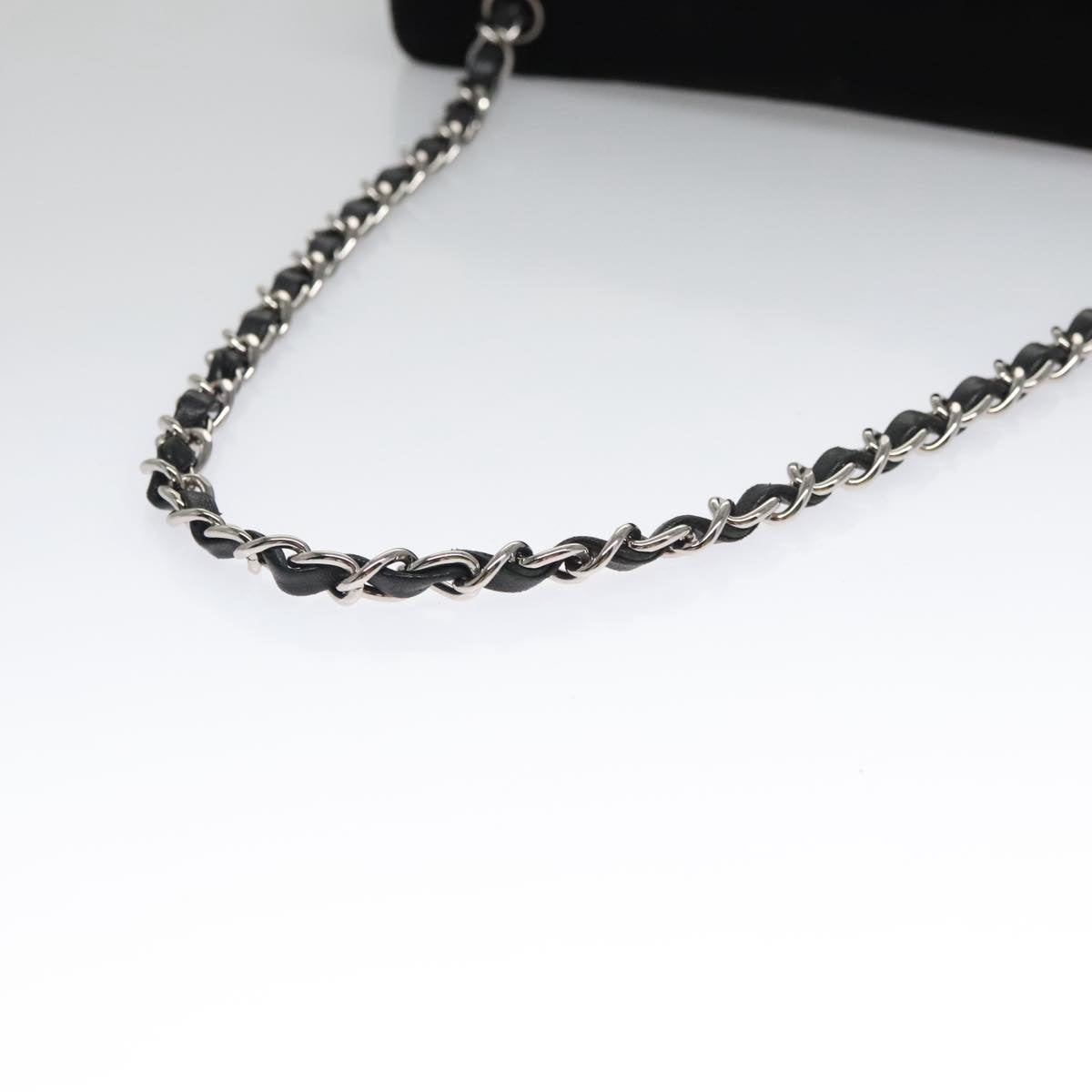 CHANEL Chain Camelia Shoulder Bag Velor Leather Black Silver CC yk16500