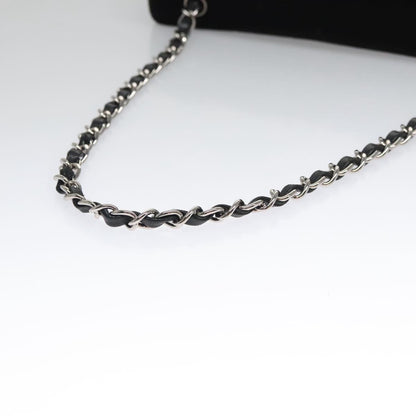 CHANEL Chain Camelia Shoulder Bag Velor Leather Black Silver CC yk16500