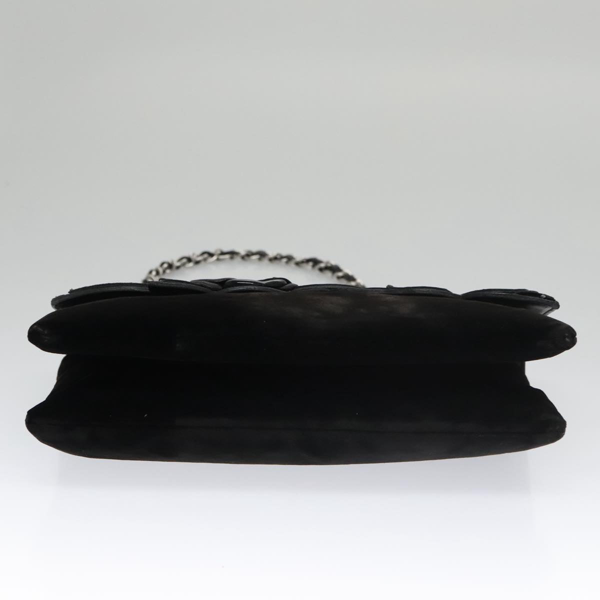 CHANEL Chain Camelia Shoulder Bag Velor Leather Black Silver CC yk16500