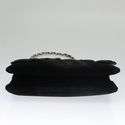CHANEL Chain Camelia Shoulder Bag Velor Leather Black Silver CC yk16500