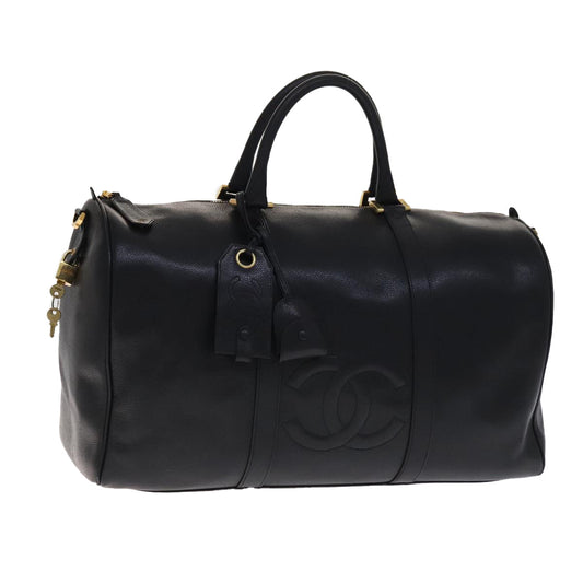 CHANEL COCO Mark Boston Bag Caviar Skin Black Gold CC yk16646