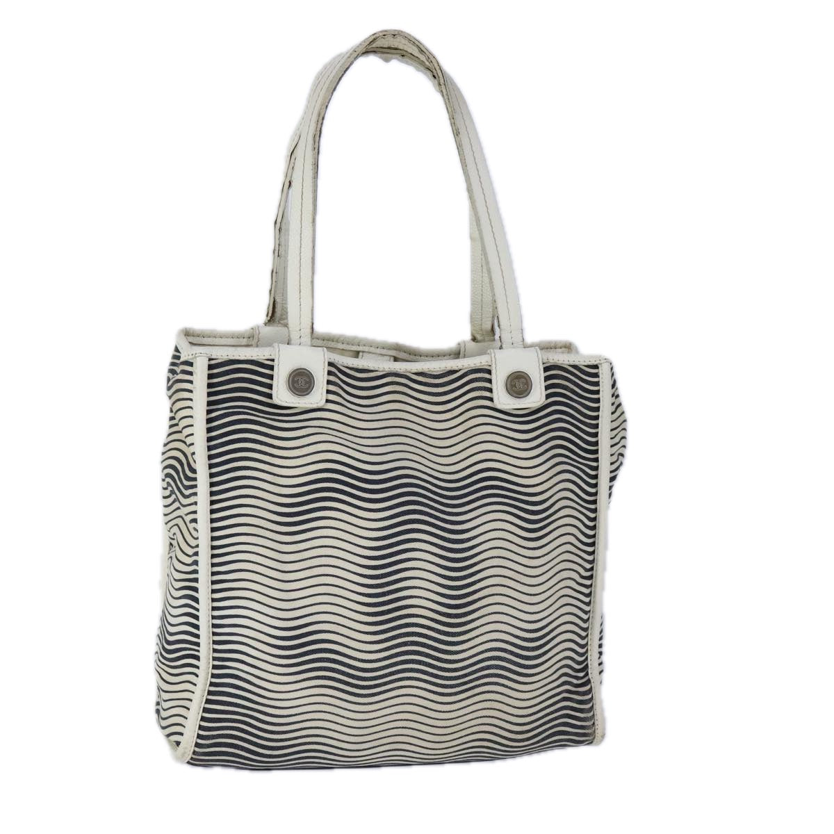 CHANEL COCO Mark Tote Bag Canvas Black White CC yk16653