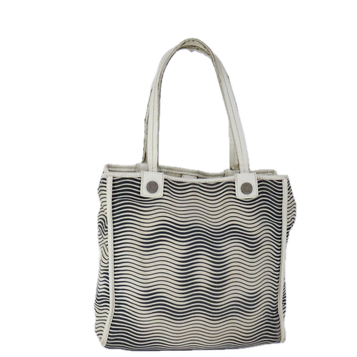 CHANEL COCO Mark Tote Bag Canvas Black White CC yk16653