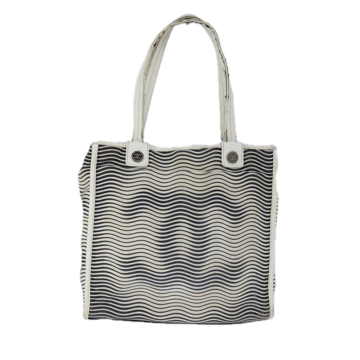 CHANEL COCO Mark Tote Bag Canvas Black White CC yk16653