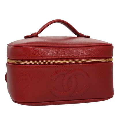 CHANEL Vanity COCO Mark Cosmetic Pouch Caviar Skin Red Gold CC yk16676A