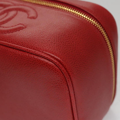 CHANEL Vanity COCO Mark Cosmetic Pouch Caviar Skin Red Gold CC yk16676A