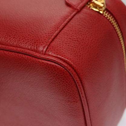 CHANEL Vanity COCO Mark Cosmetic Pouch Caviar Skin Red Gold CC yk16676A