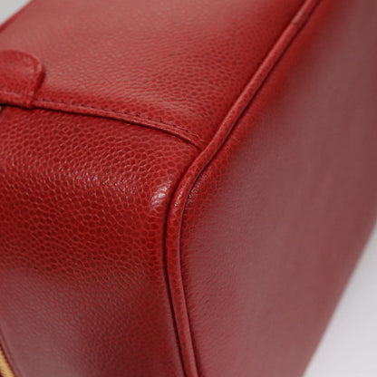 CHANEL Vanity COCO Mark Cosmetic Pouch Caviar Skin Red Gold CC yk16676A
