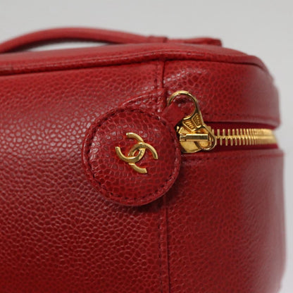 CHANEL Vanity COCO Mark Cosmetic Pouch Caviar Skin Red Gold CC yk16676A