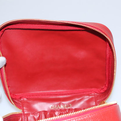 CHANEL Vanity COCO Mark Cosmetic Pouch Caviar Skin Red Gold CC yk16676A