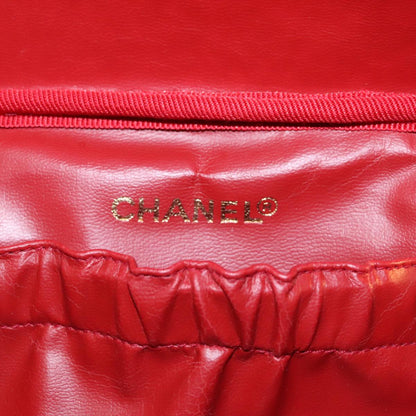 CHANEL Vanity COCO Mark Cosmetic Pouch Caviar Skin Red Gold CC yk16676A