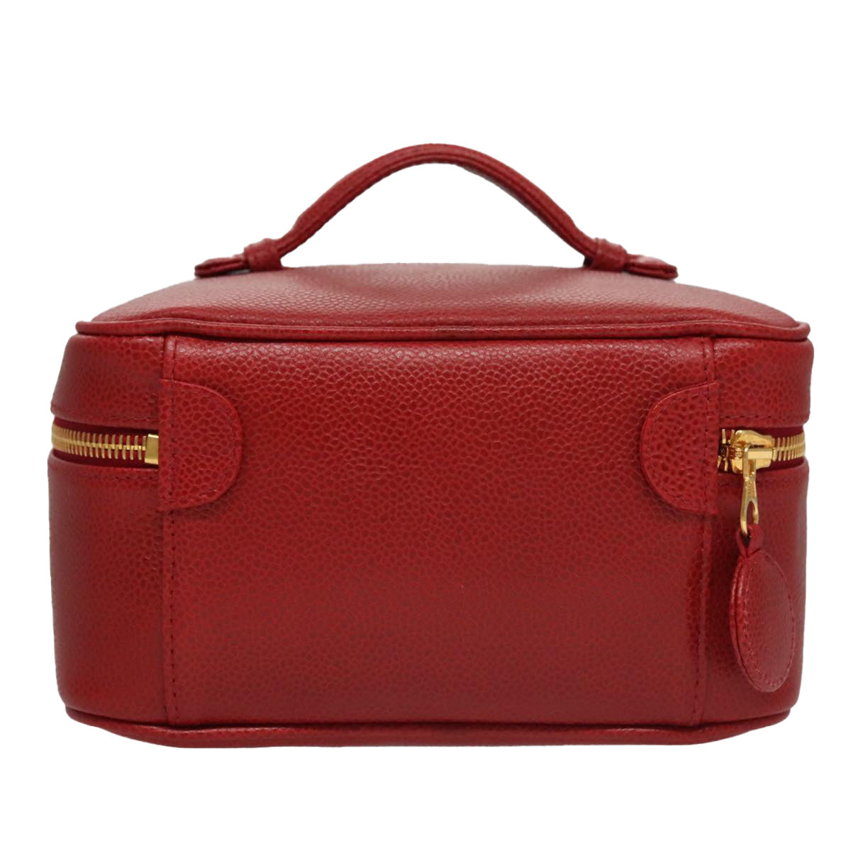 CHANEL Vanity COCO Mark Cosmetic Pouch Caviar Skin Red Gold CC yk16676A