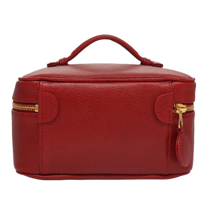 CHANEL Vanity COCO Mark Cosmetic Pouch Caviar Skin Red Gold CC yk16676A