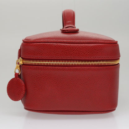 CHANEL Vanity COCO Mark Cosmetic Pouch Caviar Skin Red Gold CC yk16676A