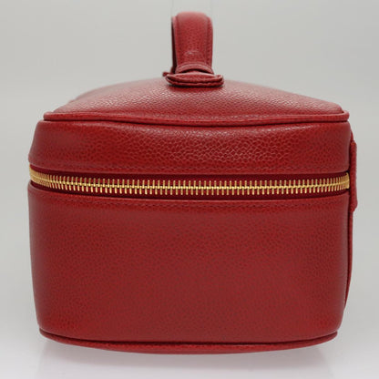 CHANEL Vanity COCO Mark Cosmetic Pouch Caviar Skin Red Gold CC yk16676A