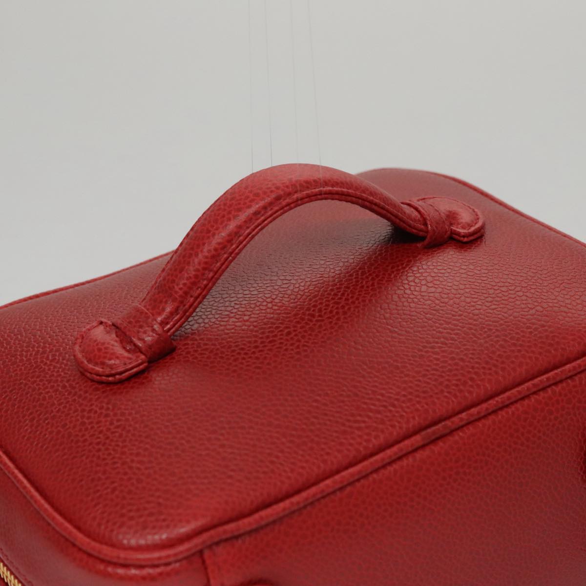 CHANEL Vanity COCO Mark Cosmetic Pouch Caviar Skin Red Gold CC yk16676A