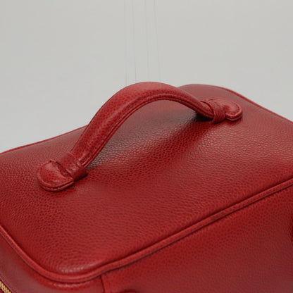 CHANEL Vanity COCO Mark Cosmetic Pouch Caviar Skin Red Gold CC yk16676A