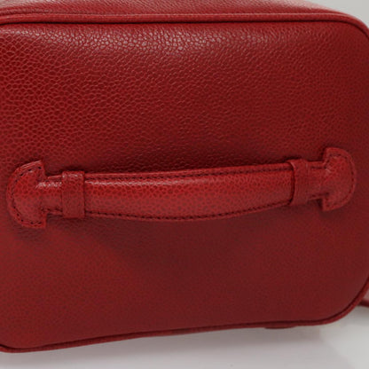 CHANEL Vanity COCO Mark Cosmetic Pouch Caviar Skin Red Gold CC yk16676A